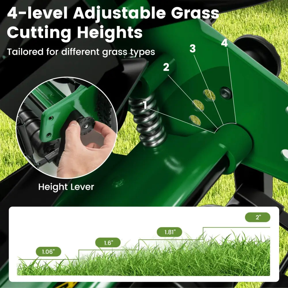 14 Inch Push Lawn Mower with 5 Steel Blades and Grass Catcher Bag-Green - Green - Lawn Care Tools