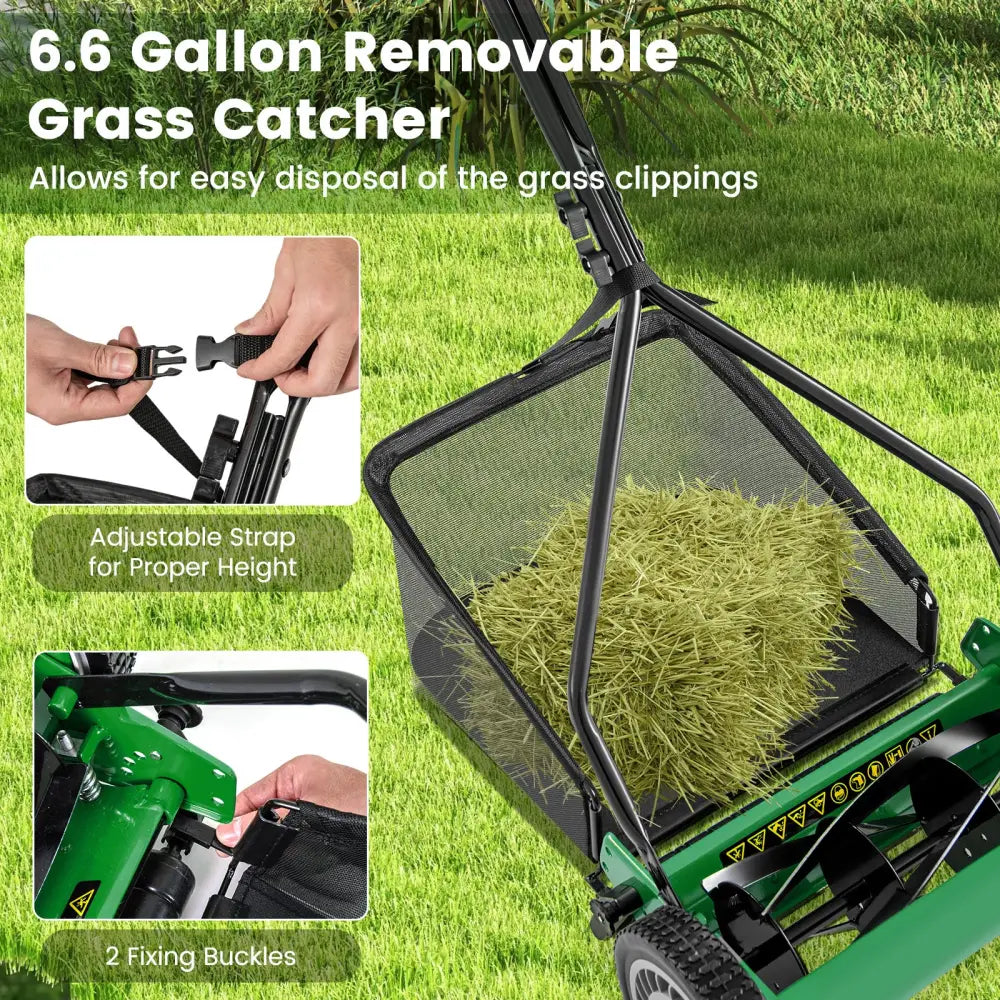 14 Inch Push Lawn Mower with 5 Steel Blades and Grass Catcher Bag-Green - Green - Lawn Care Tools