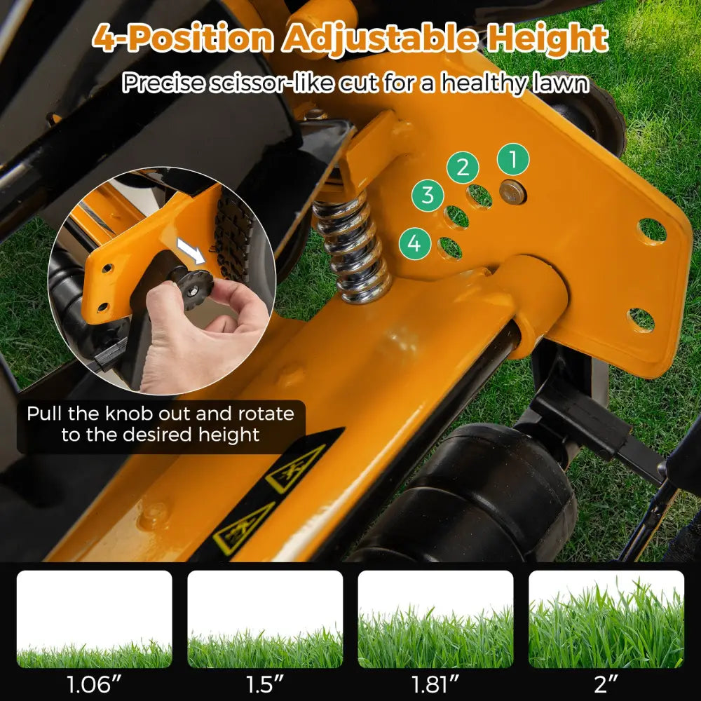 14 Inch Push Lawn Mower with 5 Steel Blades and Grass Catcher Bag-Orange - Orange - Lawn Care Tools