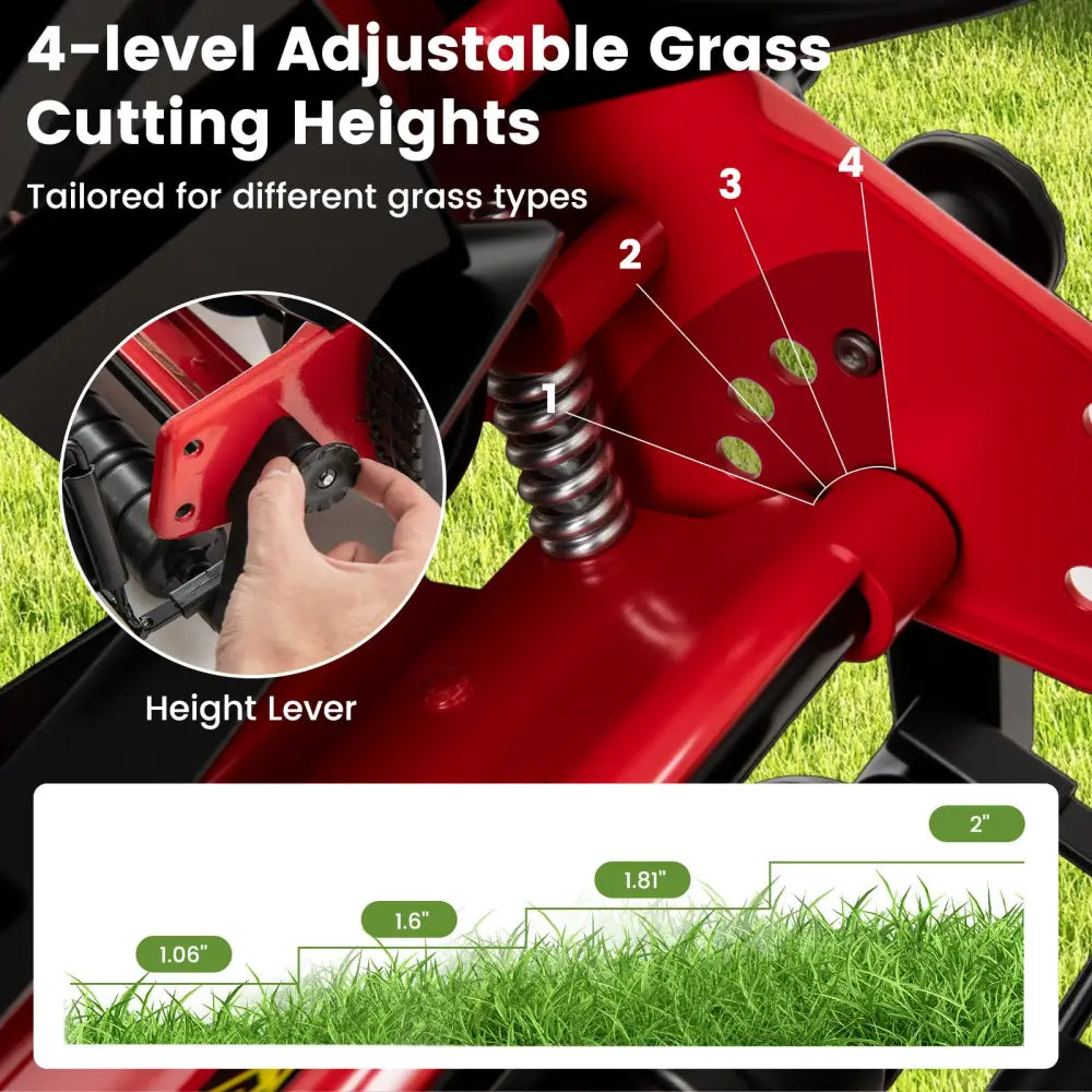 14 Inch Push Lawn Mower with 5 Steel Blades and Grass Catcher Bag-Red - Red - Lawn Care Tools
