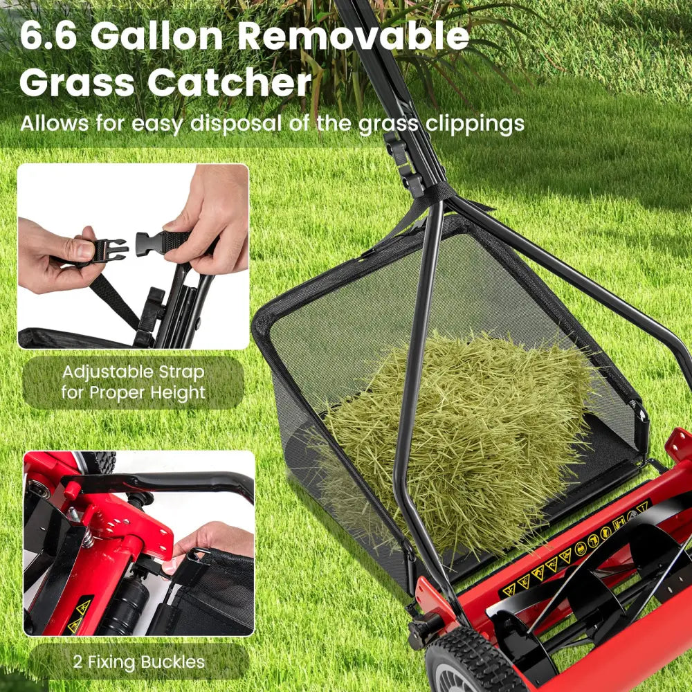 14 Inch Push Lawn Mower with 5 Steel Blades and Grass Catcher Bag-Red - Red - Lawn Care Tools