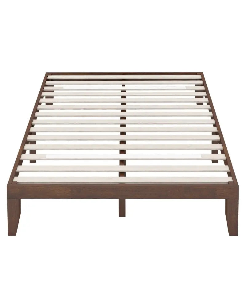 14 Inch Queen Size Rubber Wood Platform Bed Frame with Wood Slat Support-Walnut - Walnut - Simple Bed Frame