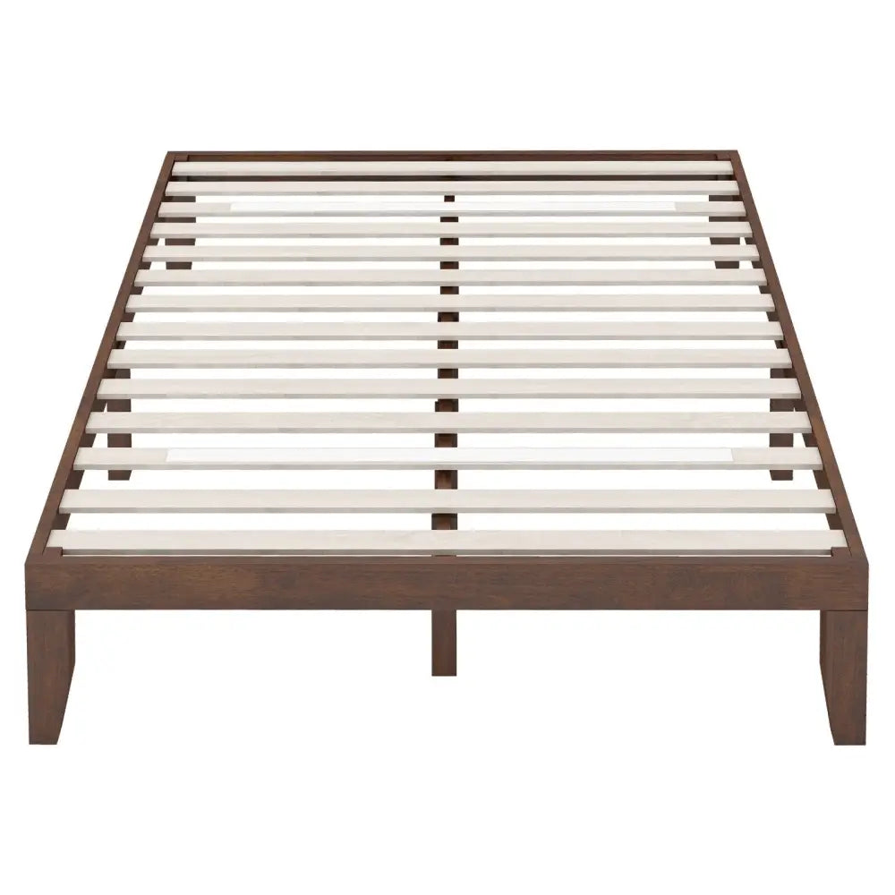 14 Inch Queen Size Rubber Wood Platform Bed Frame with Wood Slat Support-Walnut - Walnut - Simple Bed Frame