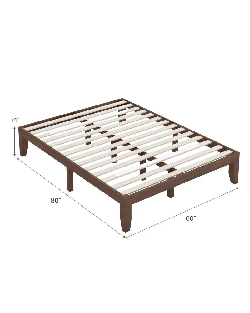 14 Inch Queen Size Rubber Wood Platform Bed Frame with Wood Slat Support-Walnut - Walnut - Simple Bed Frame