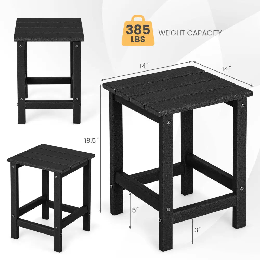 14 Inch Square Weather-Resistant Adirondack Side Table-Black - Black - Patio Coffee Tables