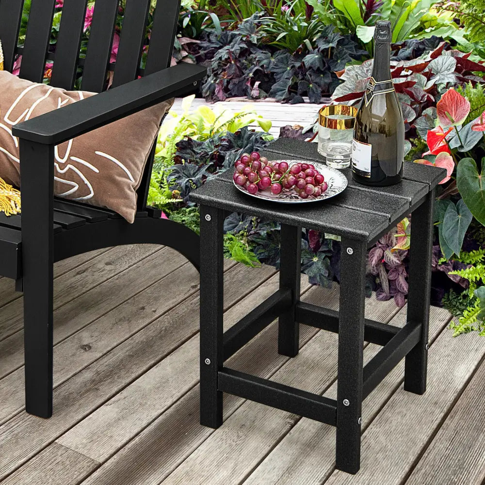 14 Inch Square Weather-Resistant Adirondack Side Table-Black - Black - Patio Coffee Tables