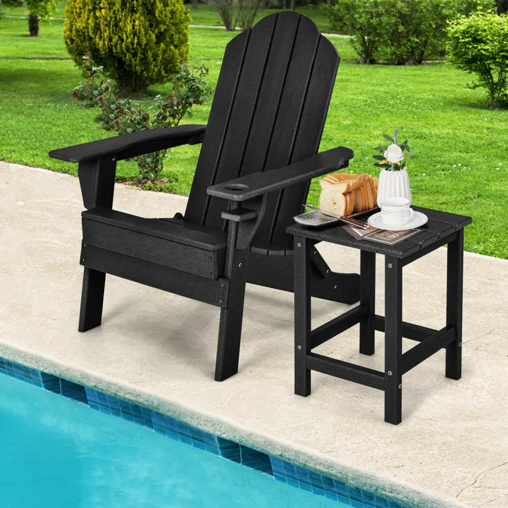 14 Inch Square Weather-Resistant Adirondack Side Table-Black - Black - Patio Coffee Tables