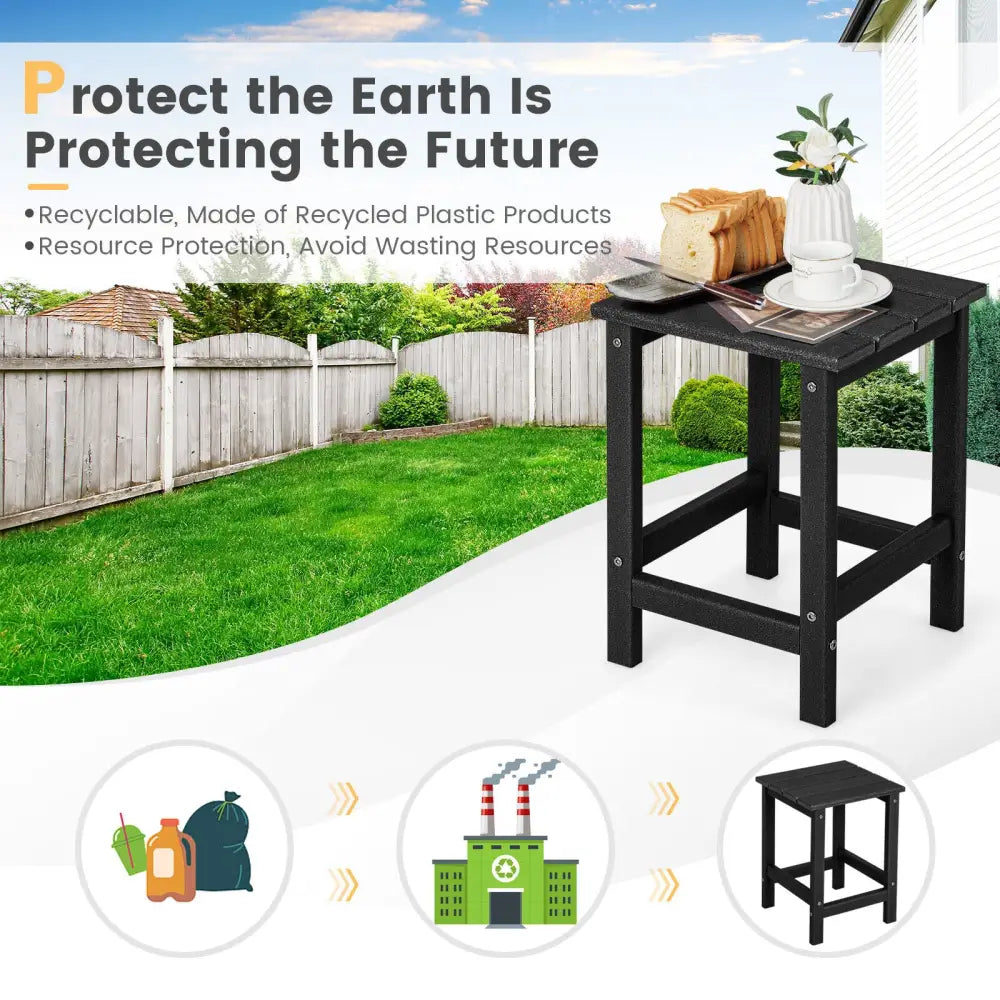 14 Inch Square Weather-Resistant Adirondack Side Table-Black - Black - Patio Coffee Tables