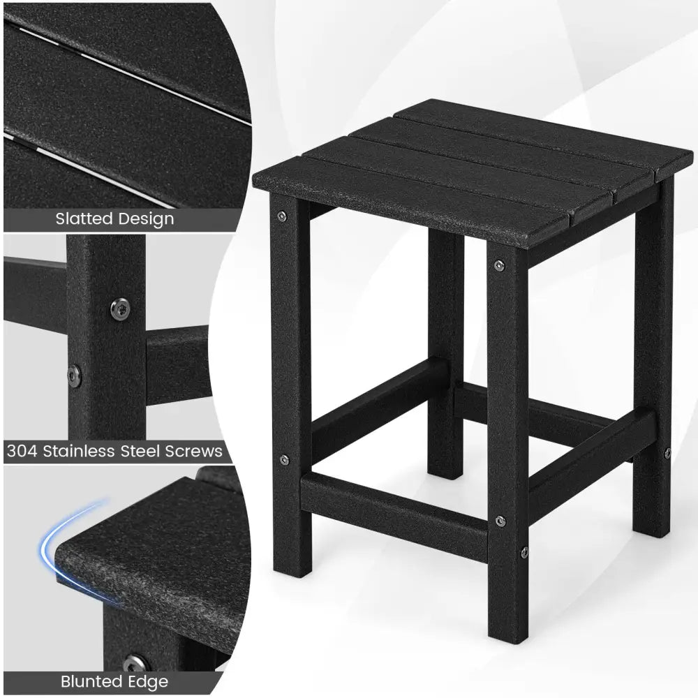 14 Inch Square Weather-Resistant Adirondack Side Table-Black - Black - Patio Coffee Tables