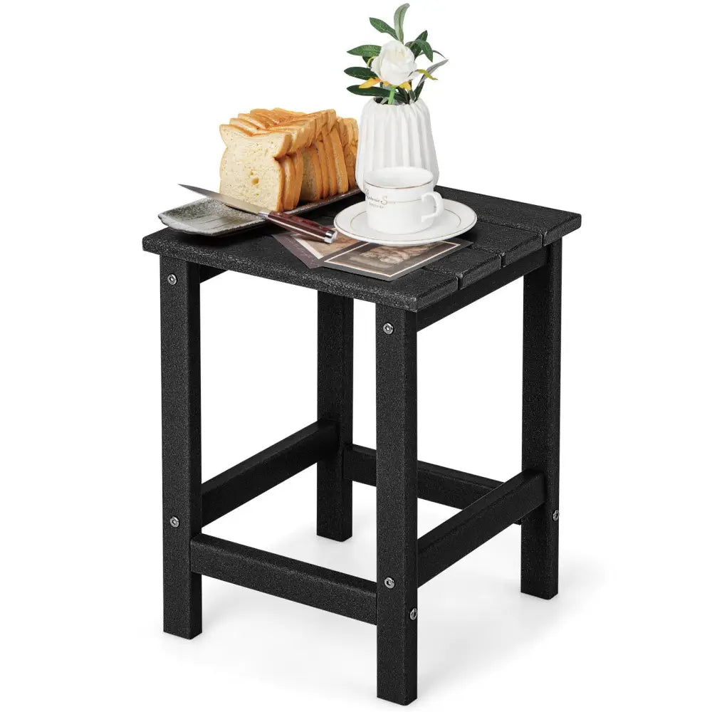 14 Inch Square Weather-Resistant Adirondack Side Table-Black - Black - Patio Coffee Tables