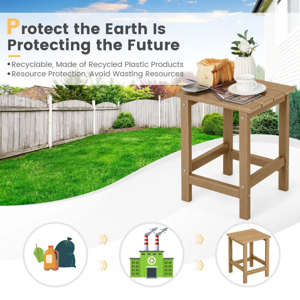 14 Inch Square Weather-Resistant Adirondack Side Table-Brown - Brown - Patio Coffee Tables