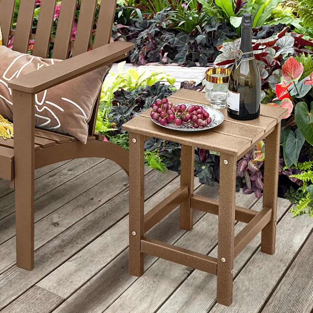 14 Inch Square Weather-Resistant Adirondack Side Table-Brown - Brown - Patio Coffee Tables