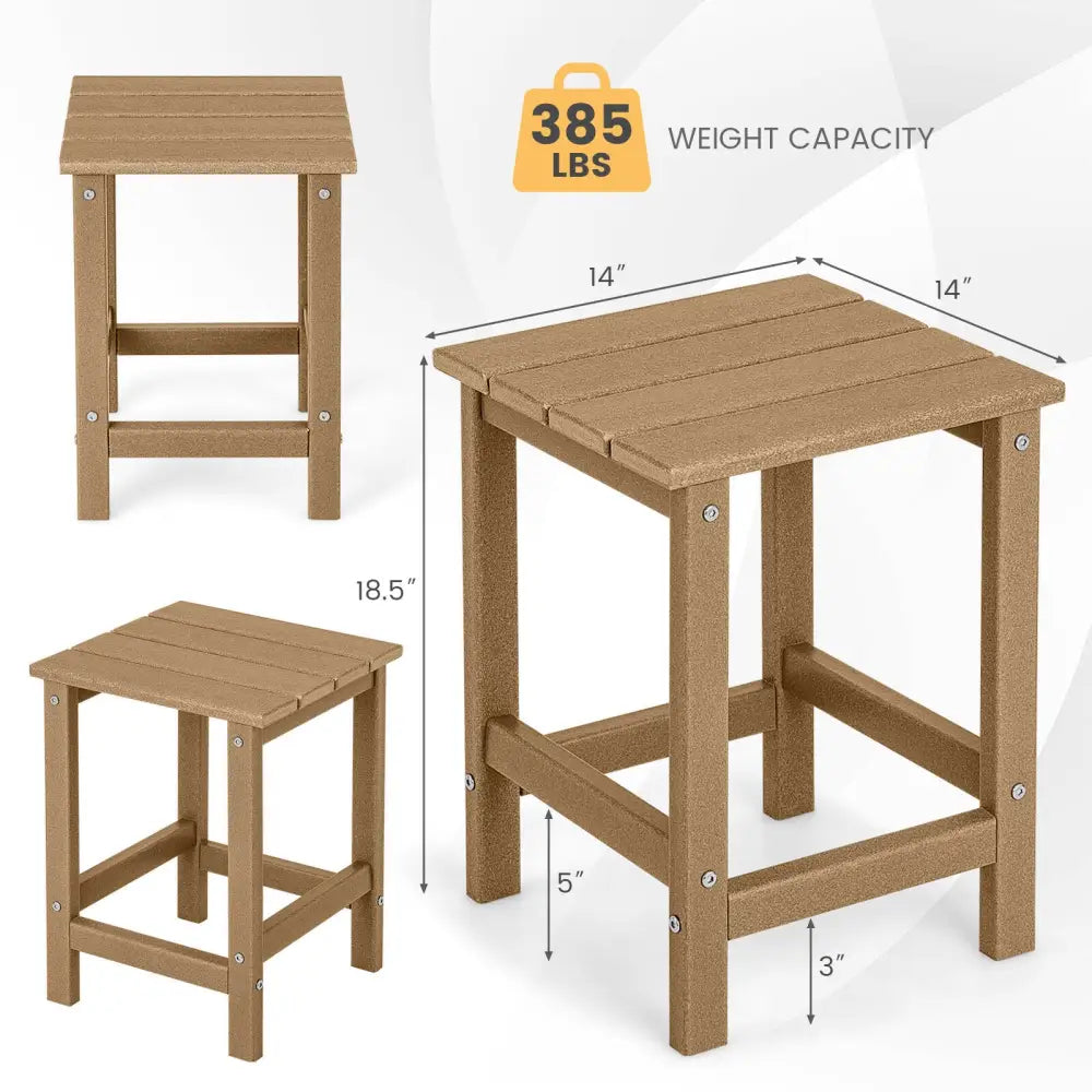 14 Inch Square Weather-Resistant Adirondack Side Table-Brown - Brown - Patio Coffee Tables