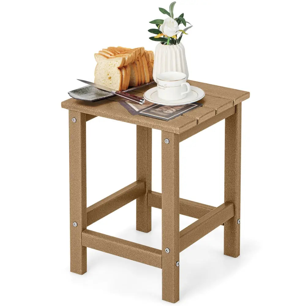 14 Inch Square Weather-Resistant Adirondack Side Table-Brown - Brown - Patio Coffee Tables