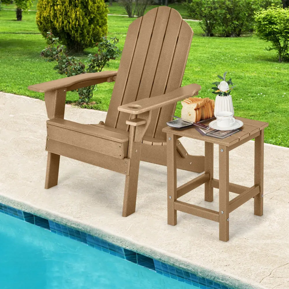 14 Inch Square Weather-Resistant Adirondack Side Table-Brown - Brown - Patio Coffee Tables