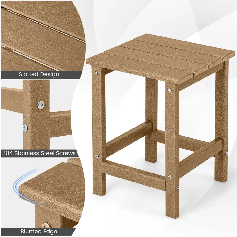 14 Inch Square Weather-Resistant Adirondack Side Table-Brown - Brown - Patio Coffee Tables