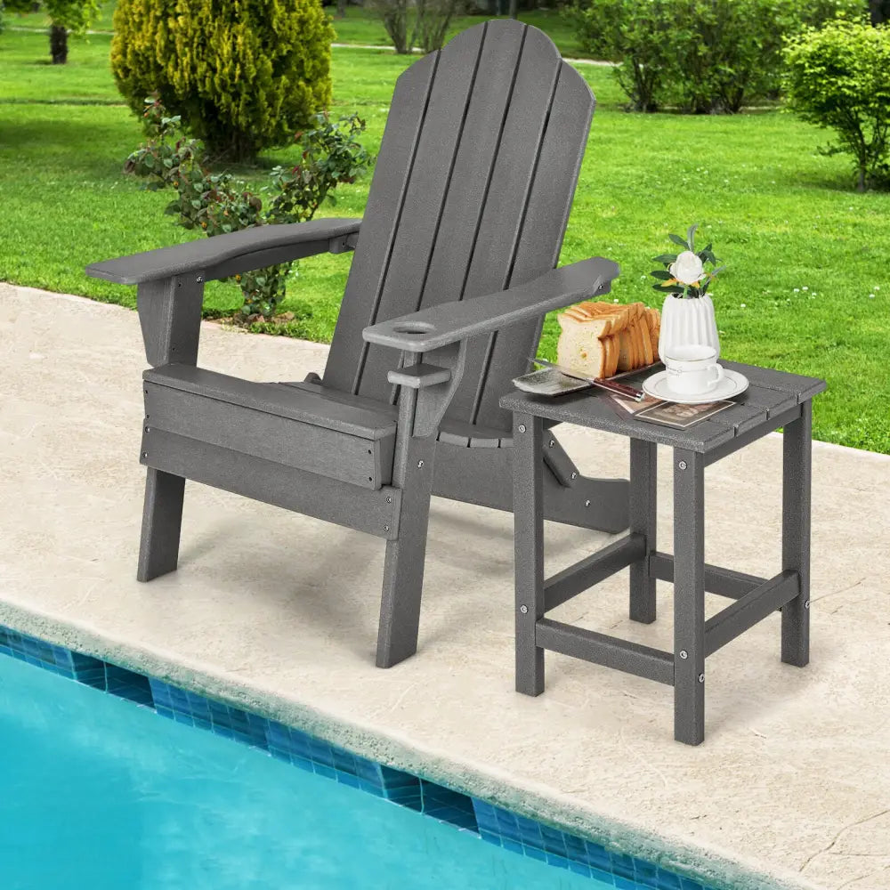 14 Inch Square Weather-Resistant Adirondack Side Table-Gray - Gray - Patio Coffee Tables