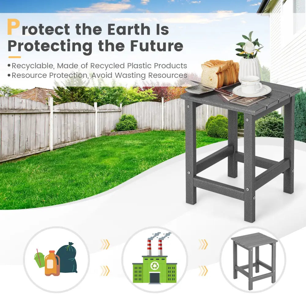 14 Inch Square Weather-Resistant Adirondack Side Table-Gray - Gray - Patio Coffee Tables