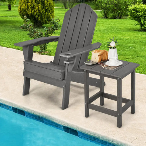 14 Inch Square Weather-Resistant Adirondack Side Table-Gray - Gray - Patio Coffee Tables