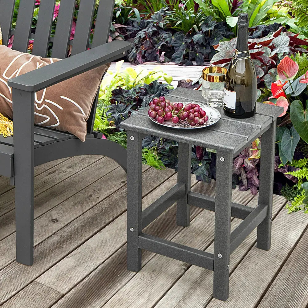14 Inch Square Weather-Resistant Adirondack Side Table-Gray - Gray - Patio Coffee Tables