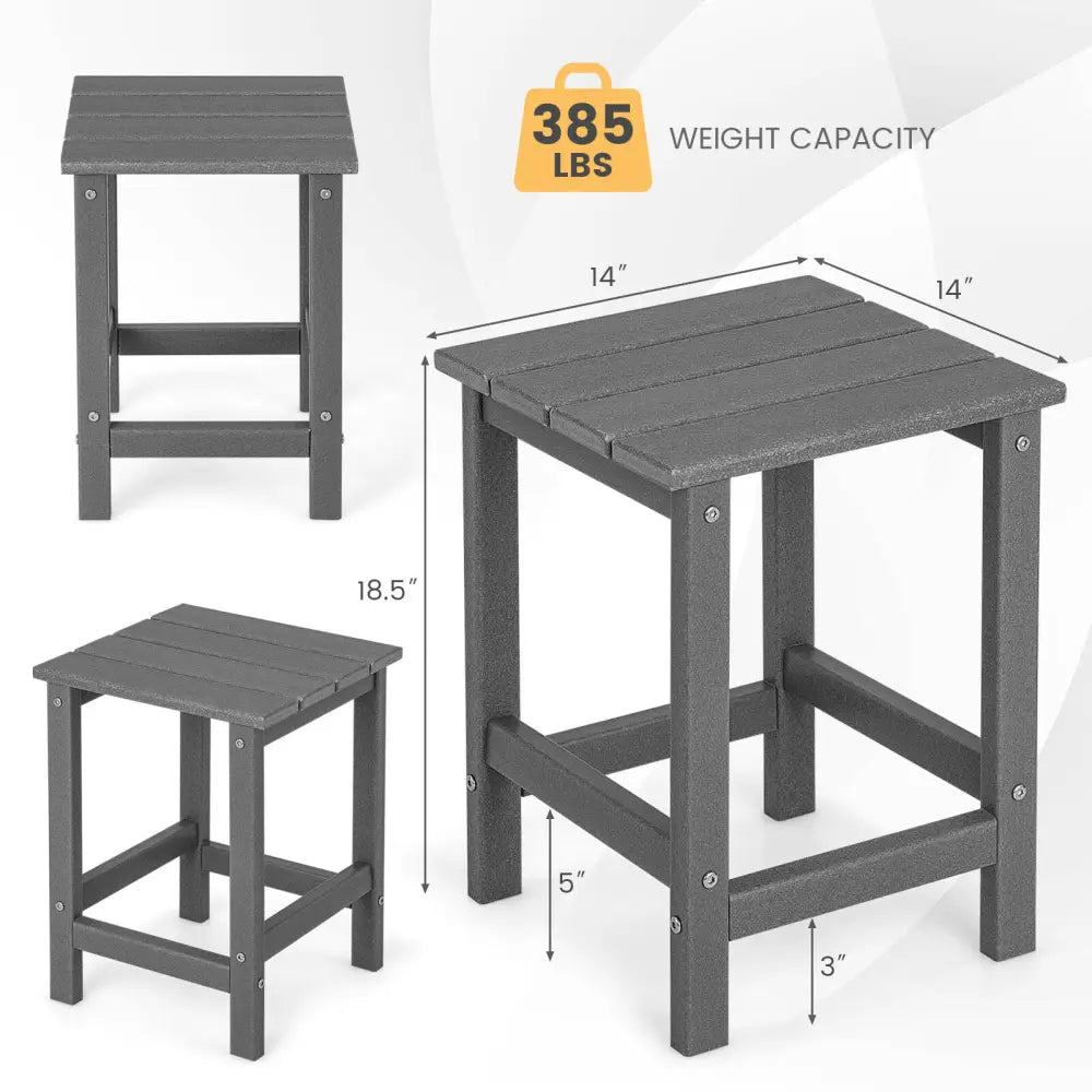 14 Inch Square Weather-Resistant Adirondack Side Table-Gray - Gray - Patio Coffee Tables