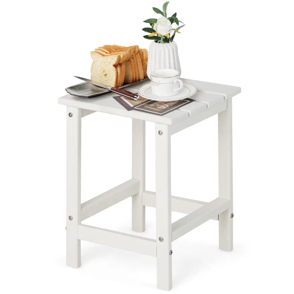 14 Inch Square Weather-Resistant Adirondack Side Table-White - White - Patio Coffee Tables