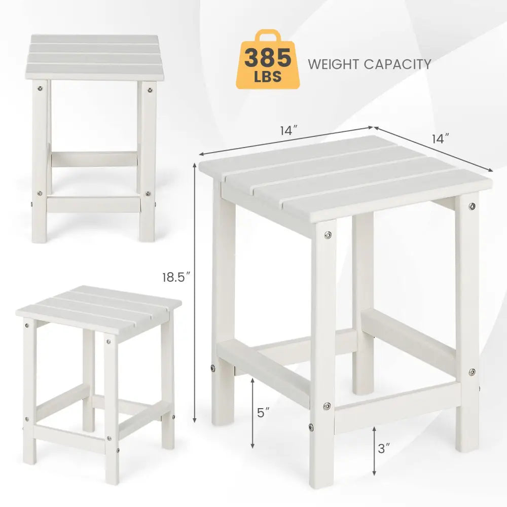 14 Inch Square Weather-Resistant Adirondack Side Table-White - White - Patio Coffee Tables