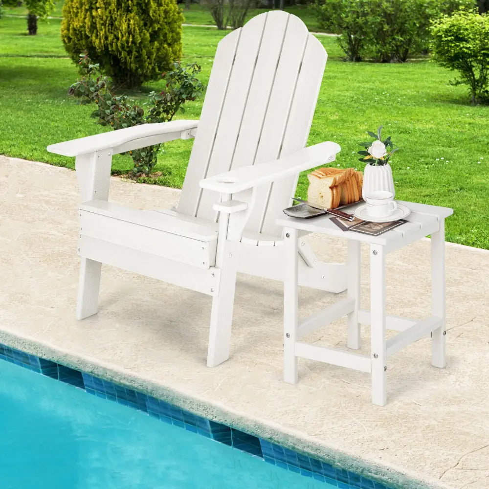14 Inch Square Weather-Resistant Adirondack Side Table-White - White - Patio Coffee Tables