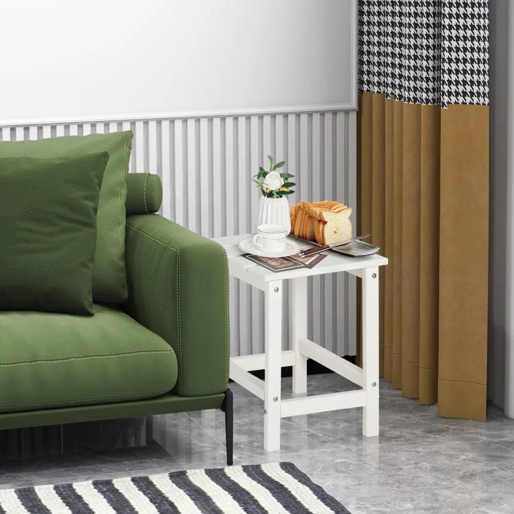 14 Inch Square Weather-Resistant Adirondack Side Table-White - White - Patio Coffee Tables