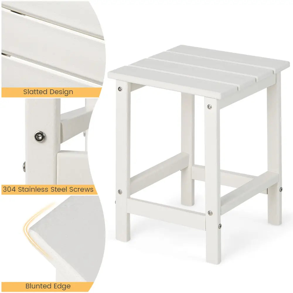 14 Inch Square Weather-Resistant Adirondack Side Table-White - White - Patio Coffee Tables