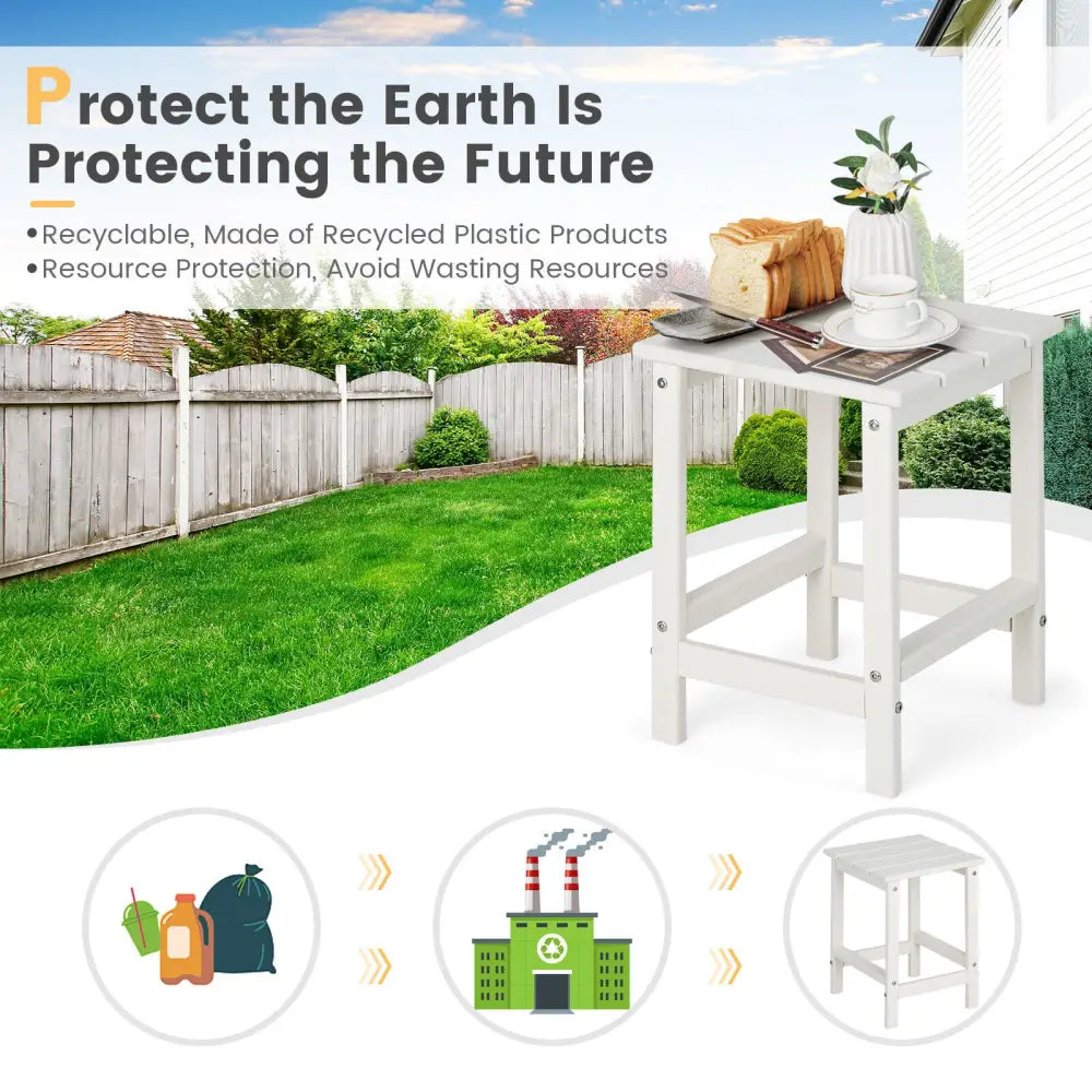 14 Inch Square Weather-Resistant Adirondack Side Table-White - White - Patio Coffee Tables