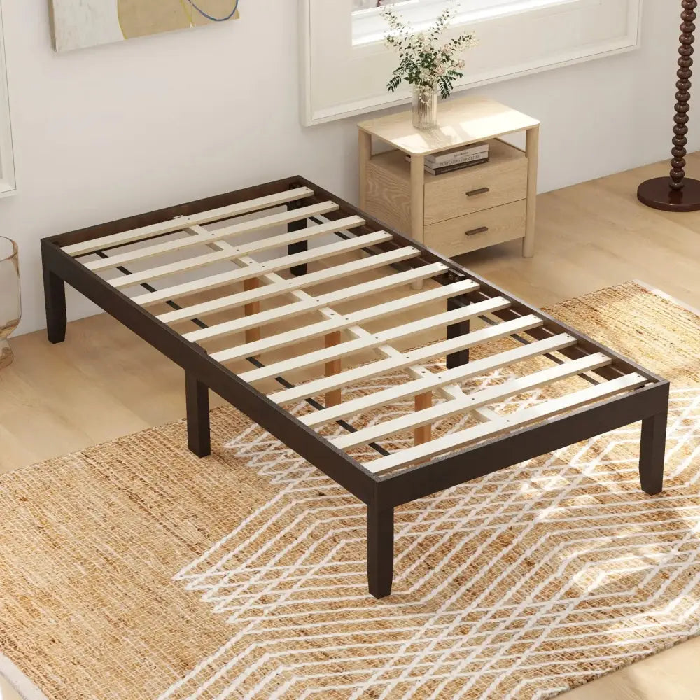 14 Inch Twin Wood Platform Bed Frame with Wooden Slats Support-Espresso Costway