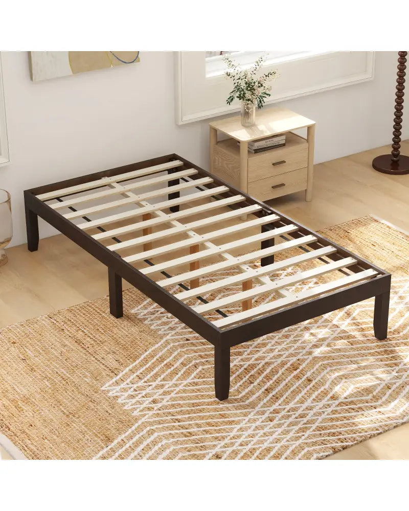 14 Inch Twin Wood Platform Bed Frame with Wooden Slats Support-Espresso - Espresso - Simple Bed Frame