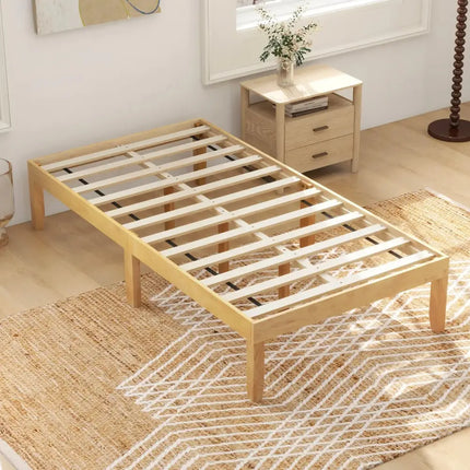 14 Inch Twin Wood Platform Bed Frame with Wooden Slats Support-Natural Costway