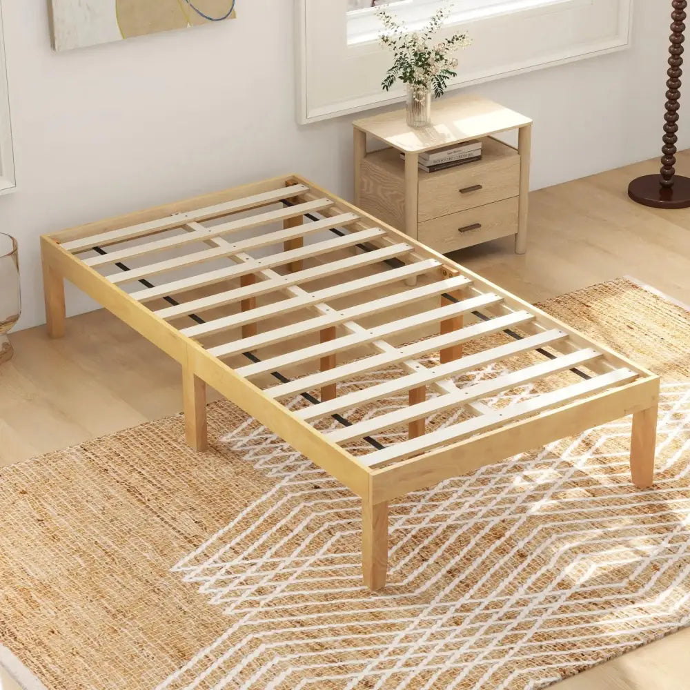 14 Inch Twin Wood Platform Bed Frame with Wooden Slats Support-Natural Costway