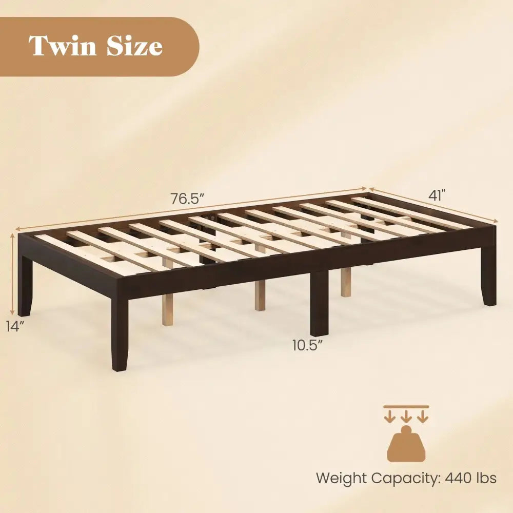 14 Inch Twin Wood Platform Bed Frame with Wooden Slats Support-Espresso Costway