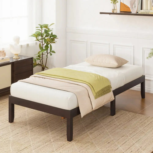 14 Inch Twin Wood Platform Bed Frame with Wooden Slats Support-Espresso - Espresso - Simple Bed Frame