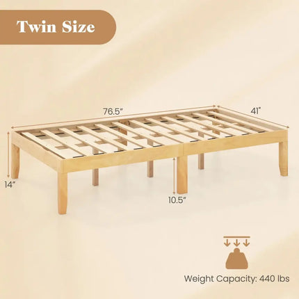 14 Inch Twin Wood Platform Bed Frame with Wooden Slats Support-Natural Costway