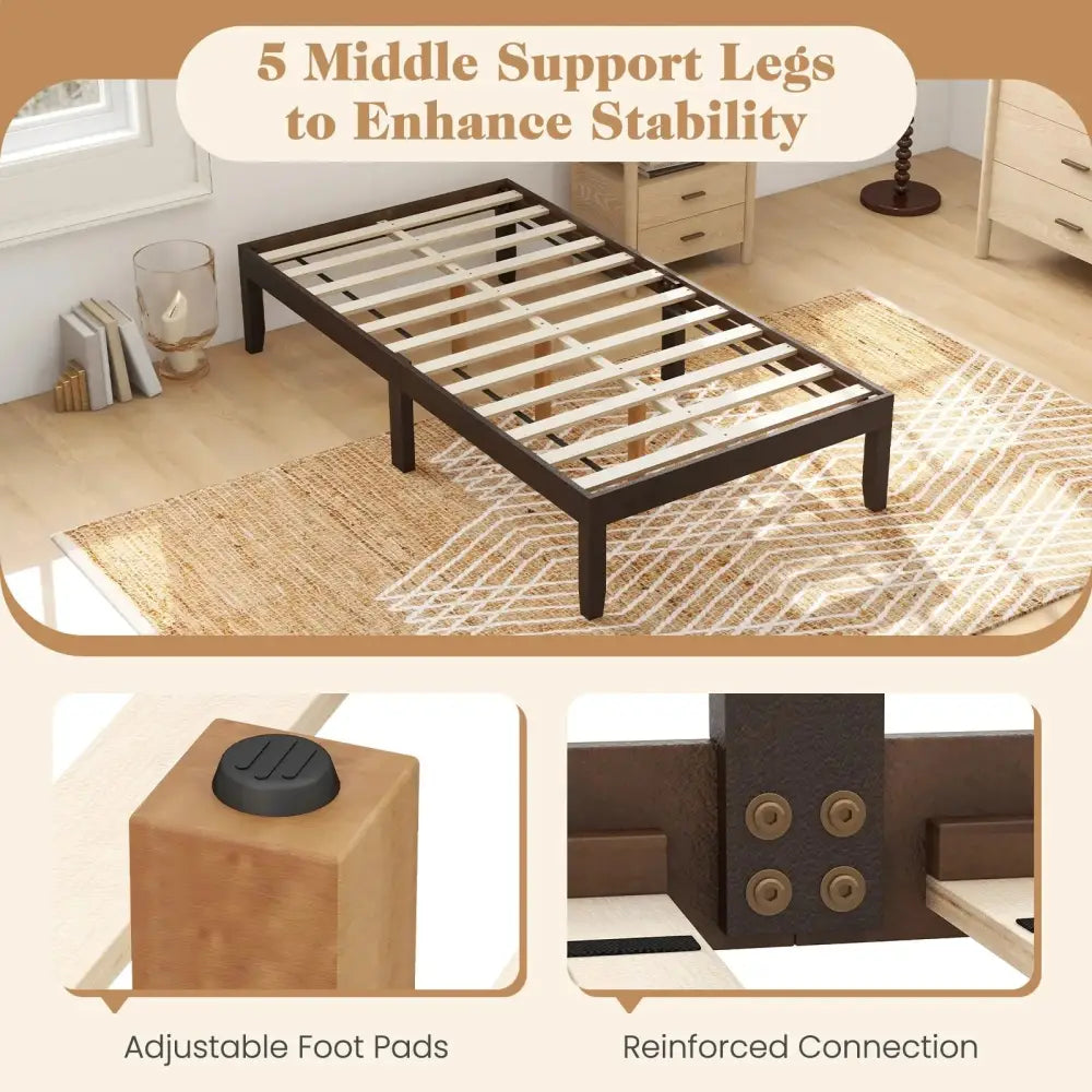 14 Inch Twin Wood Platform Bed Frame with Wooden Slats Support-Espresso Costway