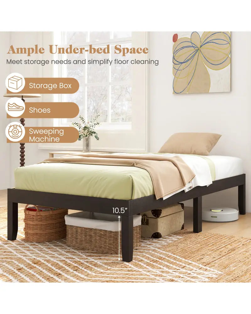 14 Inch Twin Wood Platform Bed Frame with Wooden Slats Support-Espresso - Espresso - Simple Bed Frame