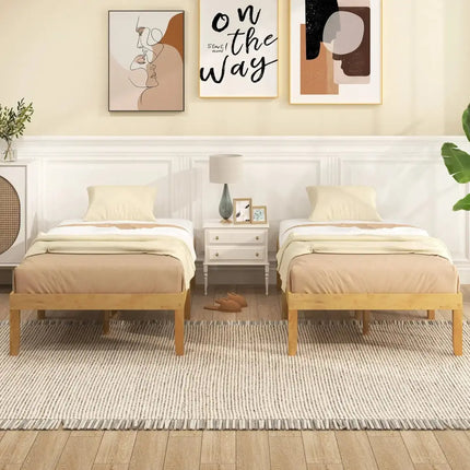 14 Inch Twin Wood Platform Bed Frame with Wooden Slats Support-Natural Costway