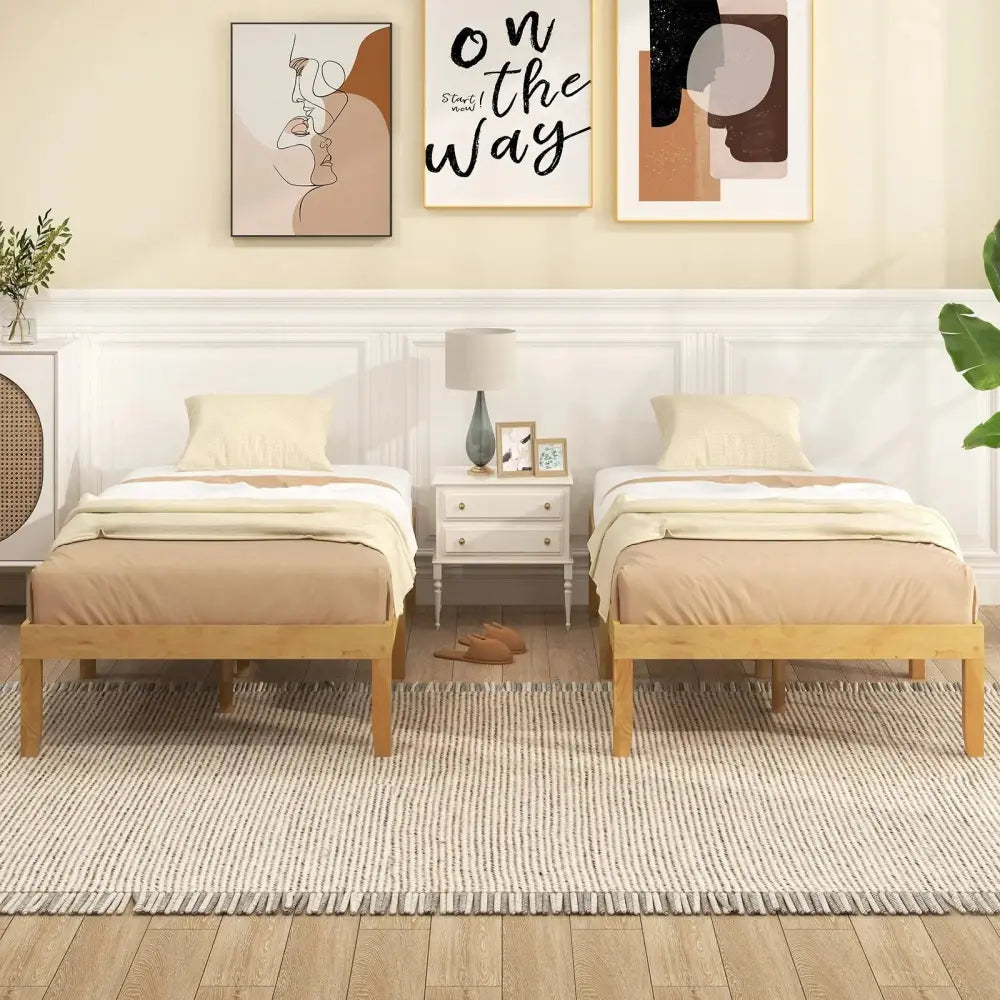 14 Inch Twin Wood Platform Bed Frame with Wooden Slats Support-Natural Costway