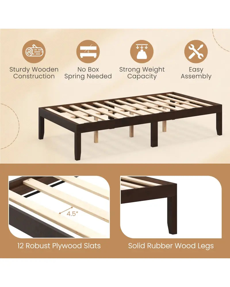 14 Inch Twin Wood Platform Bed Frame with Wooden Slats Support-Espresso - Espresso - Simple Bed Frame
