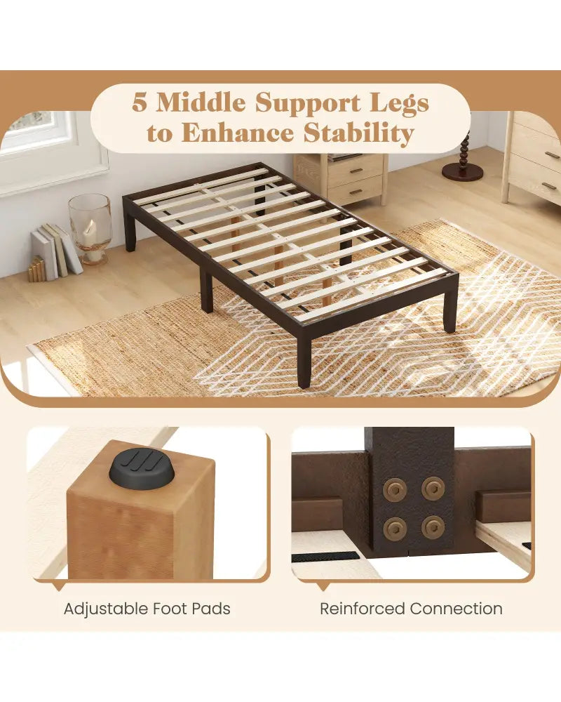 14 Inch Twin Wood Platform Bed Frame with Wooden Slats Support-Espresso - Espresso - Simple Bed Frame