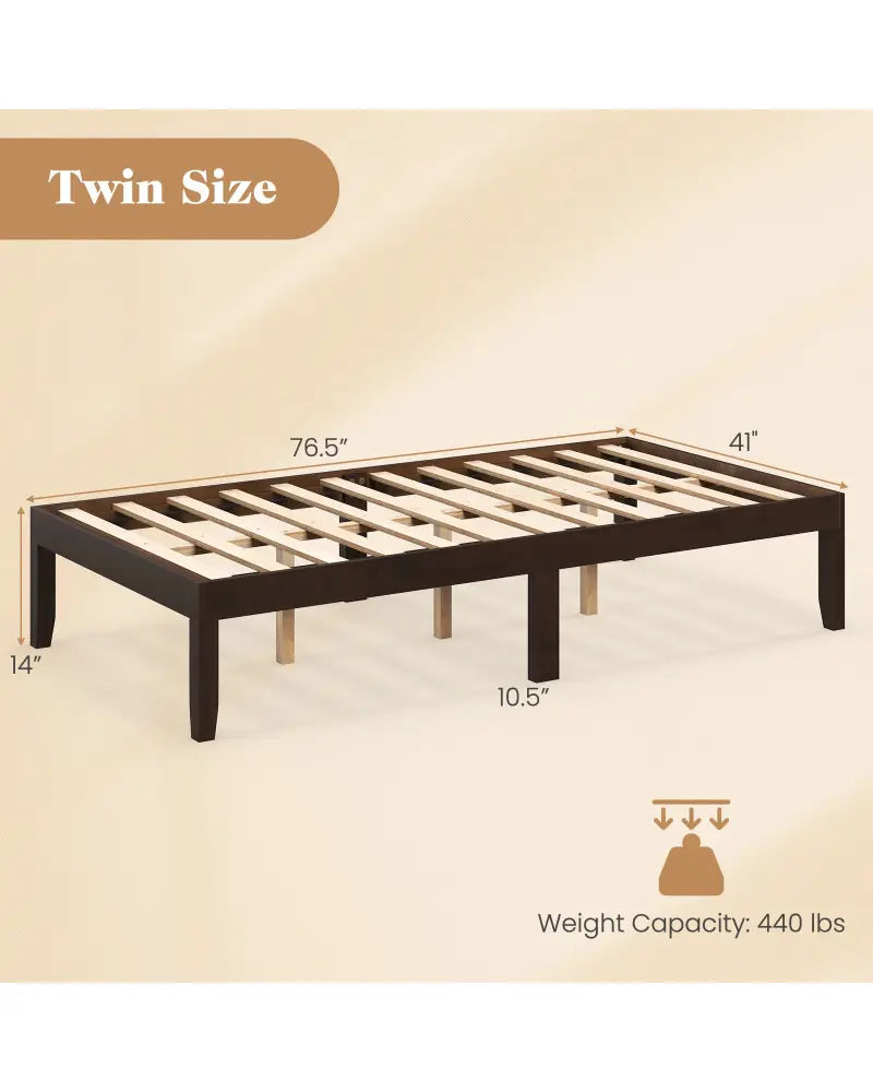 14 Inch Twin Wood Platform Bed Frame with Wooden Slats Support-Espresso - Espresso - Simple Bed Frame