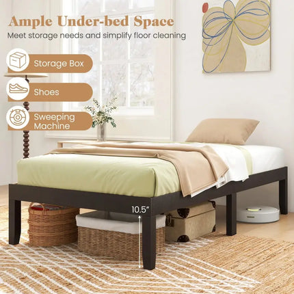 14 Inch Twin Wood Platform Bed Frame with Wooden Slats Support-Espresso Costway