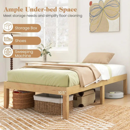 14 Inch Twin Wood Platform Bed Frame with Wooden Slats Support-Natural Costway