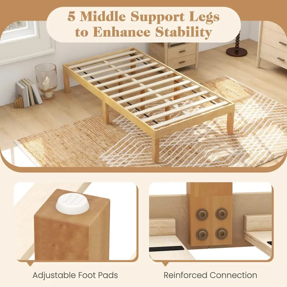 14 Inch Twin Wood Platform Bed Frame with Wooden Slats Support-Natural Costway