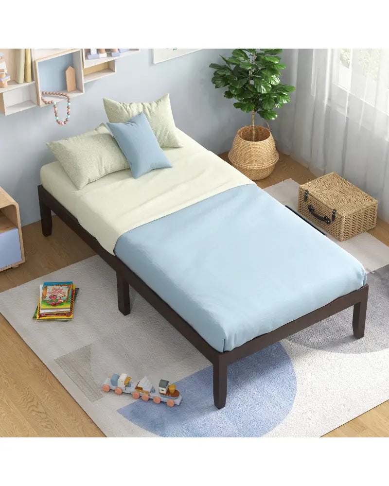 14 Inch Twin Wood Platform Bed Frame with Wooden Slats Support-Espresso - Espresso - Simple Bed Frame