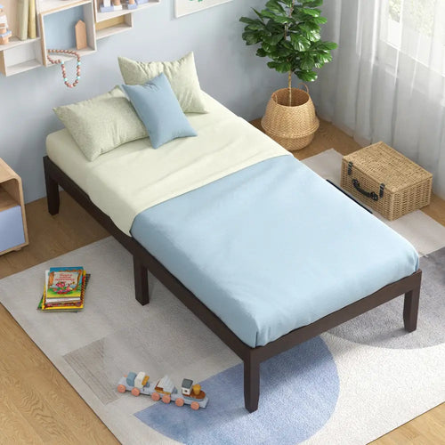14 Inch Twin Wood Platform Bed Frame with Wooden Slats Support-Espresso - Espresso - Simple Bed Frame